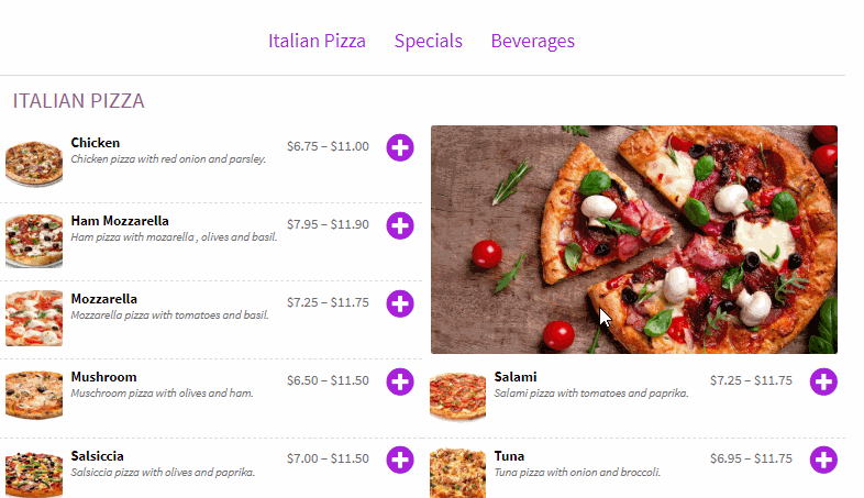 Menu by category