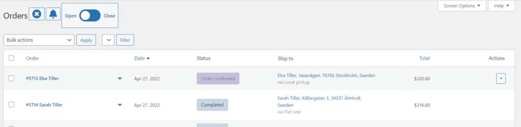 Admin Live Order Page